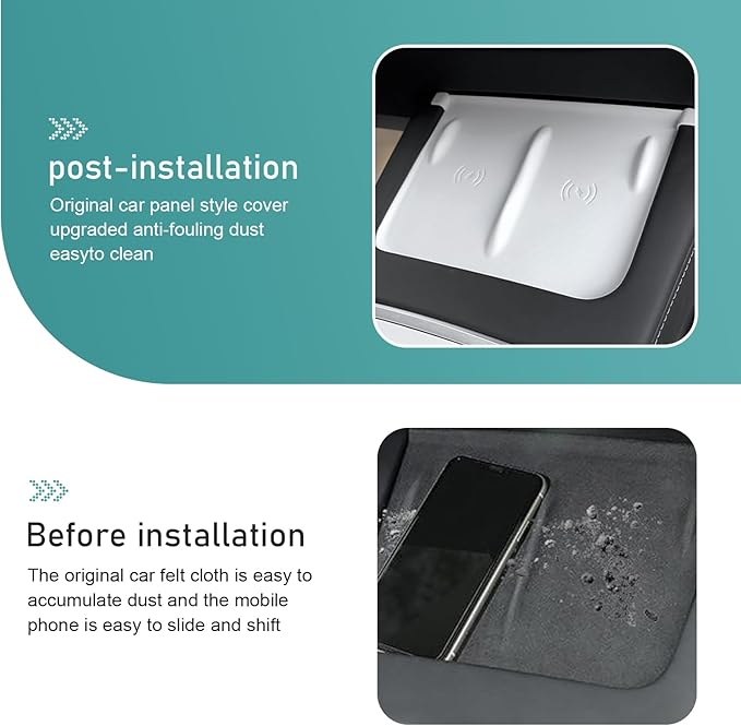 Car Central Control Wireless Power Supply Silicone Pad, Non-Slip Flexible Center Console Wireless Charging Mat, 1:1 Original Size Design, Compatible with 2021-2025 Model Y/Model 3 (White)