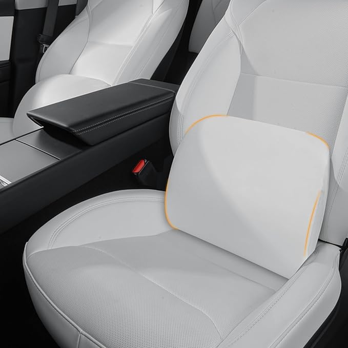 Arcoche Memory Foam Lumbar Support Pillow for Tesla Model 3 Model Y Model S/X Cybertruck Model 3 Hidden Model Y Juniper Accessories - Mid/Lower Back Support Cushion for Car Seat (White)