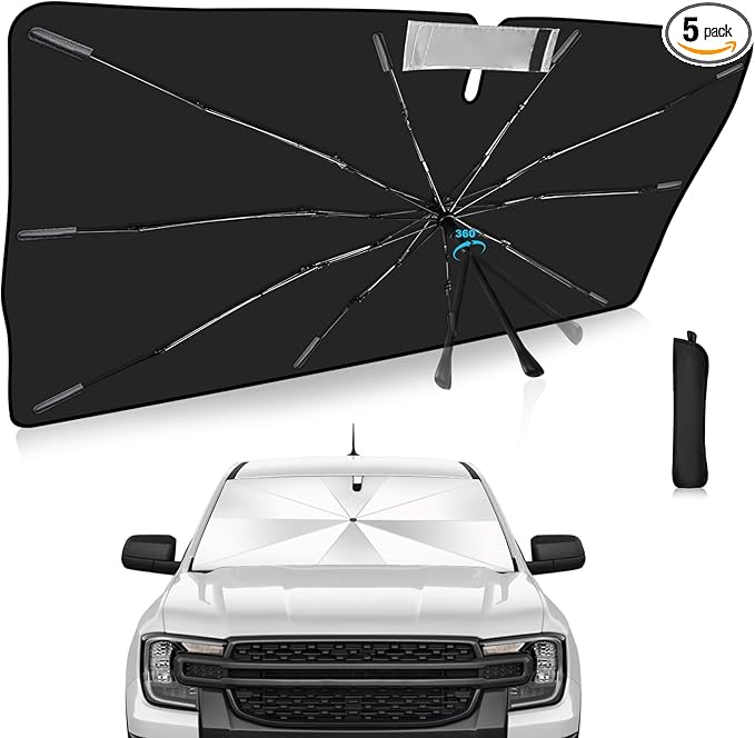 2025 Upgrade Windshield Sun Shade Umbrella Custom Fit for Ford Ranger 2019-2025 Foldable UV Protection Car Cover, Emergency Rain Shield & Dashboard Protector - Durable Auto Accessory