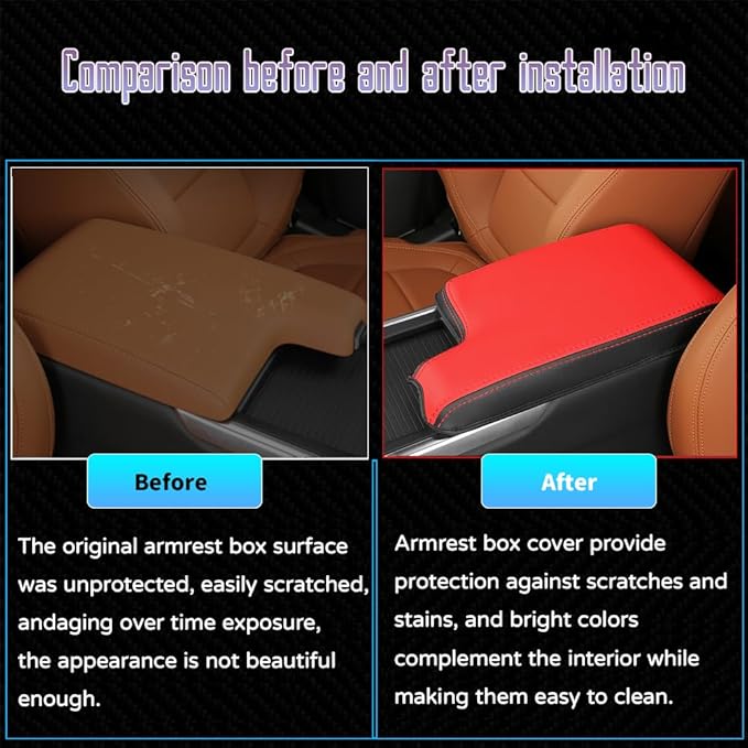 Custom Interior Accessories for F-PACE FPACE/XF 2017 2018 2019 2020 PU Leather Center Console Armrest Box Cover Armrest Cushion Central Armrest Protector Pad(RED)