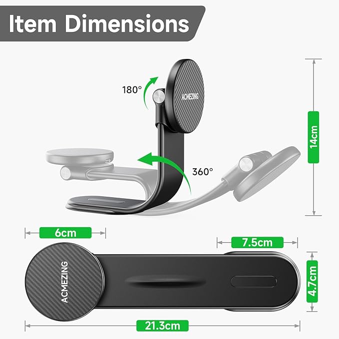 ACMEZING Only for iPhone 15W MagSafe Car Mount Charger, 360% Adjustable Aluminum Alloy Arm, Relocatable Car Phone Holder, Magnetic Wireless Fast Charging, Cell Phone Holder for All Car Models, Black