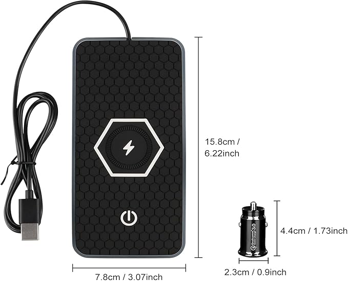 General Wireless Phone Charging Pad with Lighting Silicone Dual Charging Ports Quick Charger Station 15W Adapter for Smartphone Phone (Type-C with Cigarette Lighter Adapter)