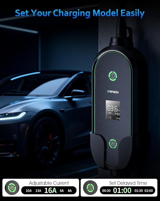 Level 2 & Level 1 EV Charger for Tesla Mobile Charging, 16A ETL Certified 110/240V EV Car Charger with 25ft Extension Cords, NACS Connector, NEMA 6-20 Plug to NEMA 5-15 Adapter for Tesla Model Y/3/S/X