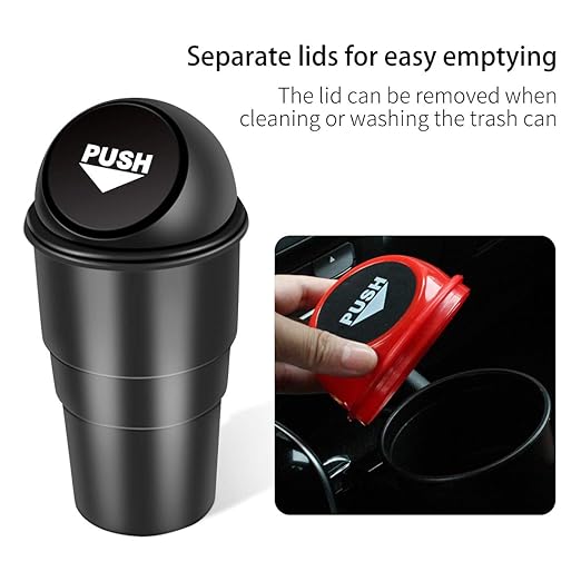 Cup Holder Trash can for car with Lid, Mini Garbage Cans for Back seat Leakproof Vehicle Automotive Cup Holder Car trashcan, Small Trash Bin for Automotive Office Home Kitchen (Black001)