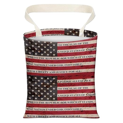 AXZOPDE Cute Car Trash Can, Hanging Canvas Car Back Seat Organizer and Storage Bag, Funny Car Trash Bag For Travelling, Outdoor Cute American Flag Print