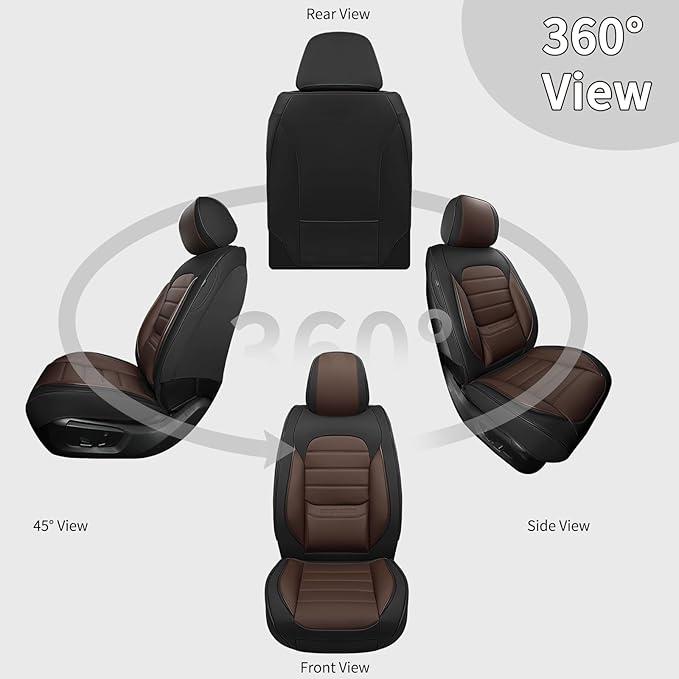 COVER EMPIRE Front Car Seat Covers, 2Pcs Universal Leather Car Seat Covers, Full Coverage Waterproof Automotive Seat Covers, Breathable Car Seat Protector for Most Trucks SUVs Sedans, Black&Brown