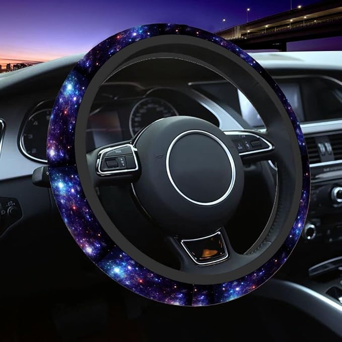 Swono Galaxy Purple Car Steering Wheel Covers Abstract Beautiful Space with Star Women Men Interior Accessories Universal 15 Inch Steering Steering Wheel Protector Anti-Skid Grips