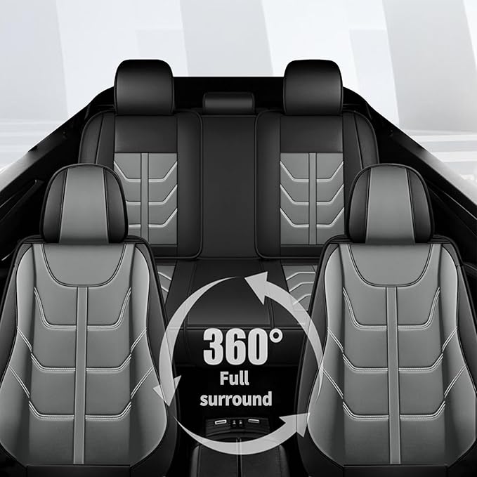 TTX LIGHTING Car Seat Covers fit for Cadillac ATS 2013-2018 - Waterproof Leather Automotive Seat Protectors Full Set (5 Seats, Gray)