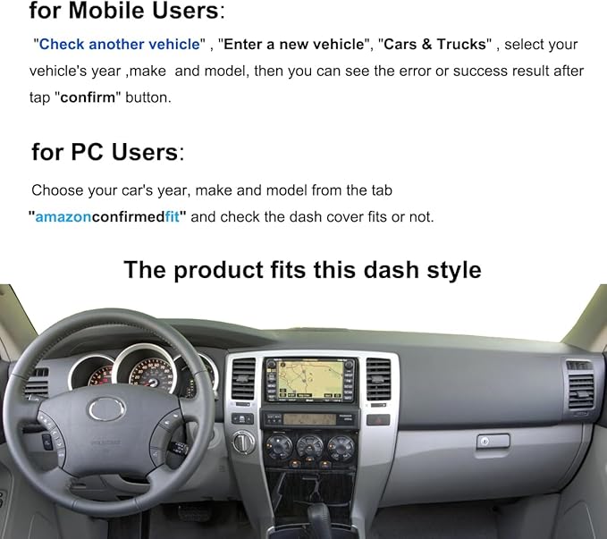 Dashboard Cover Dash Cover Mat Pad Carpet Custom Fit for Toyota 4Runner 2003 2004 2005 2006 2007 2008 2009 Without Dash Speaker (Black) Y17