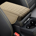 Car Center Console Cover with Storage Pocket, Waterproof Leather Car Armrest Cover Cushion Pad Distributes Elbow Stress, Non-Slip Middle Console Storage Box Covers for Most Vehicles (Beige)