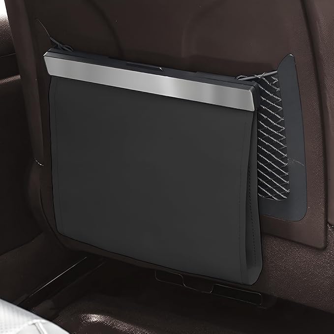 Car Trash Can, Smart LED Magnetic Hanging Leather Vehicle Backseat Garbage Bag Storage Pocket, Multifunctional Portable Auto Rubbish Container, Universal for Truck SUV Sedan (Black)