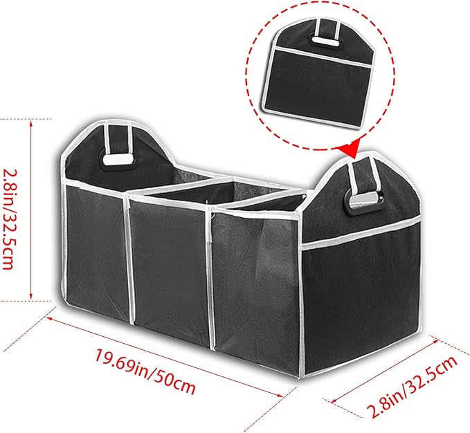 Car Trunk Organizer, Foldable Storage Organizer with 3 Compartments, Storage Box for Auto, Portable Waterproof Bag for Cargo Trunk, Car Accessories Universal for SUV, Truck, Van