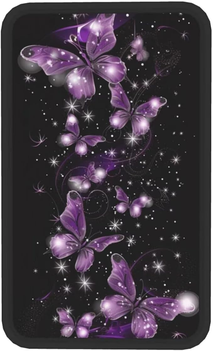 Car Auto Center Console Pad Purple Butterfly Print Universal Armrest Seat Box Cover Glitter Star Car Interior Accessories Polyester Auto Armrest Cover Protector for Most Vehicle, SUV, Truck