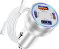 65W iPhone 17/16 Pro Max USB C Car Charger, 4-Port USB-C&USB-A Car Charger Adapter Fast Charging USB C Cigarette Lighter Adapter+6FT Braided Type C Cable for iPhone 17/16/15 Pro Max,iPad