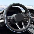 HAOTULE Leather Steering Wheel Cover， with Anti-Slip Stripe Design - Enhanced Grip, Fashion Style, Safe, Non-Slip, Breathable. Upgrade car Interior，Black Blue
