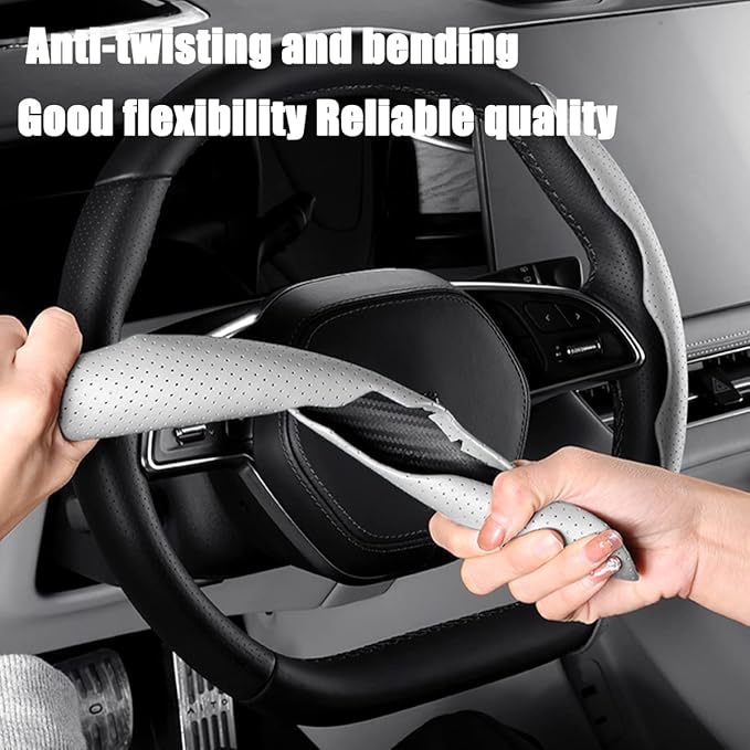LoyaForba Car Steering Wheel Cover, Universal 15 Inch Leather Segmented Auto Steering Wheel Protector, Anti-Slip and Soft Breathable, Car Interior Accessories for Most Vehicle, SUV, Truck (White)