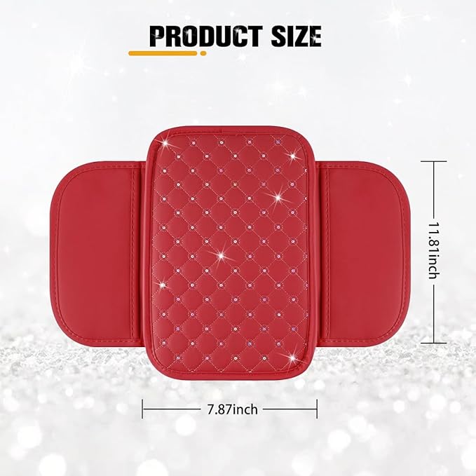 Car Center Console Cover, Leather Vehicle Armrest Storage Box Protector with 2 Storage Bags, Automotive Interior Middle Console Cushion Pad, Universal for SUV Sedan Truck (Wine Red)
