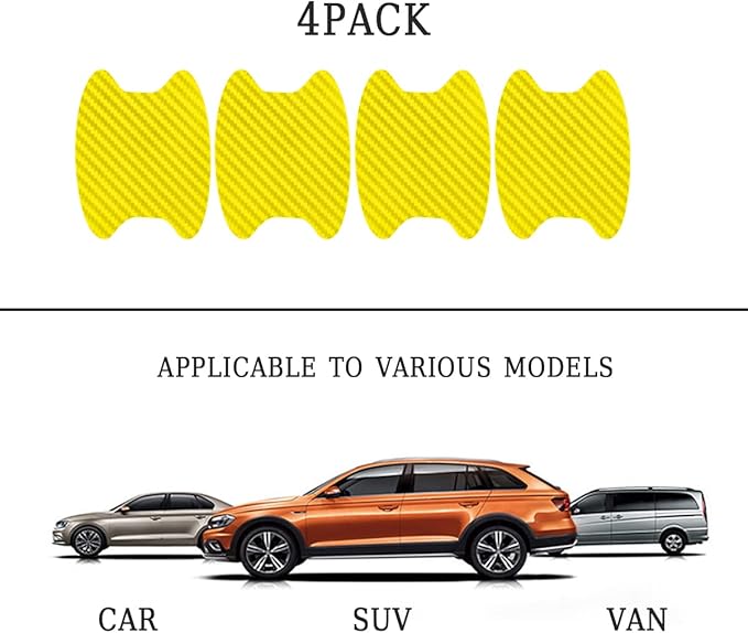 4PCS Car Handle Cup Stickers, Carbon Fiber Scratch Auto Protective Film, Non-Marking Bowl Protector, Universal for Most Cars, SUV, Van (Yellow/4PCS)