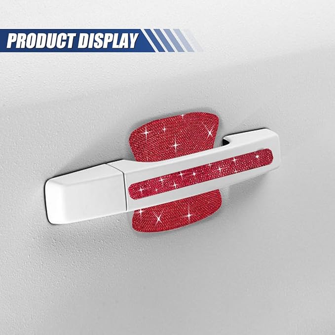 10PCS Bling Car Door Handle Protector, Crystal Rhinestone Anti-Scratch Car Bowl Decoration Sticker Decal, Universal Auto Exterior Door Protective Covers Accessories for Women (Red)
