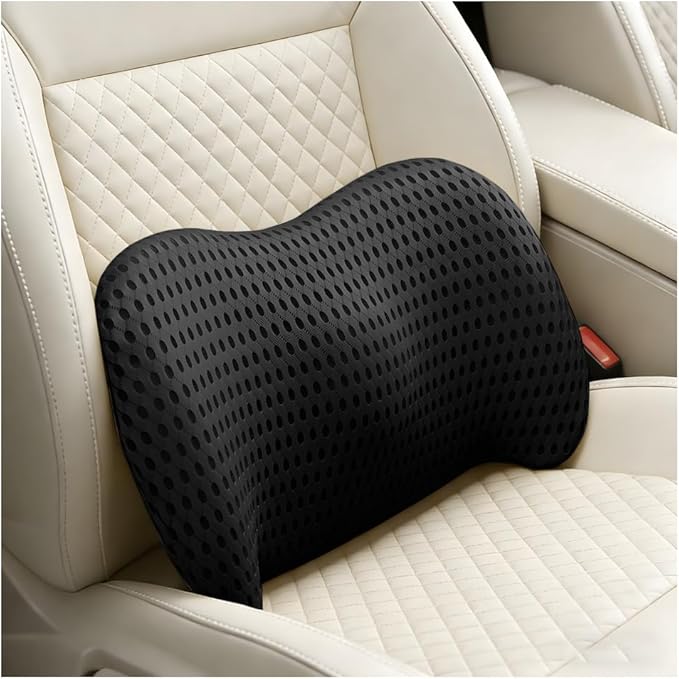 Car Lumbar Support Pillow, Memory Foam Ergonomic Vehicle Lower Back Support Cushion for Back Pain Relief and Sciatica, Automotive Interior Seat Lumbar Pillow, Universal for Vehicles (Black)