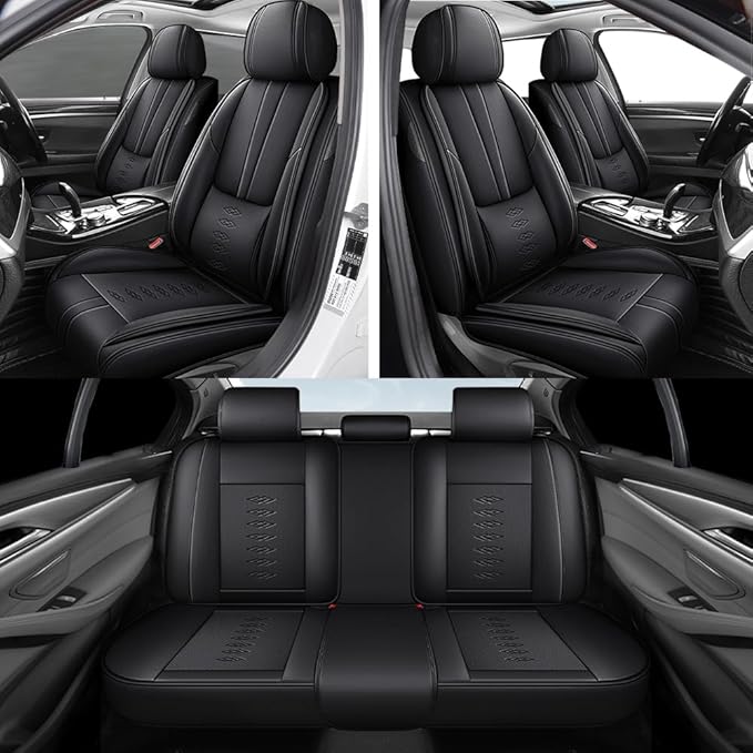 Premium Universal Car Seat Cover, Comfortable Leather Seat Cover for 96% of Models, Waterproof Car Seats Protectors Cushions for 5 Seats(Black,Pillows)