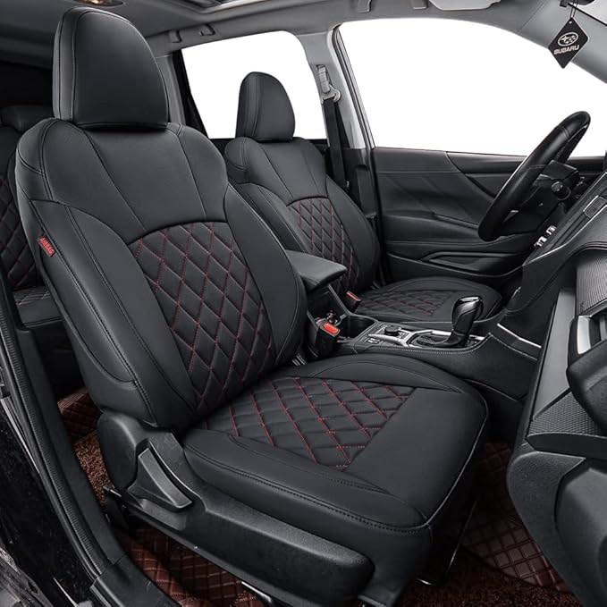 coverdream Custom Seat Covers Compatible with Select Subaru Legacy 2015 2016 2017 2018 2019 Models - Leatherette (Black/Red,Full Set)