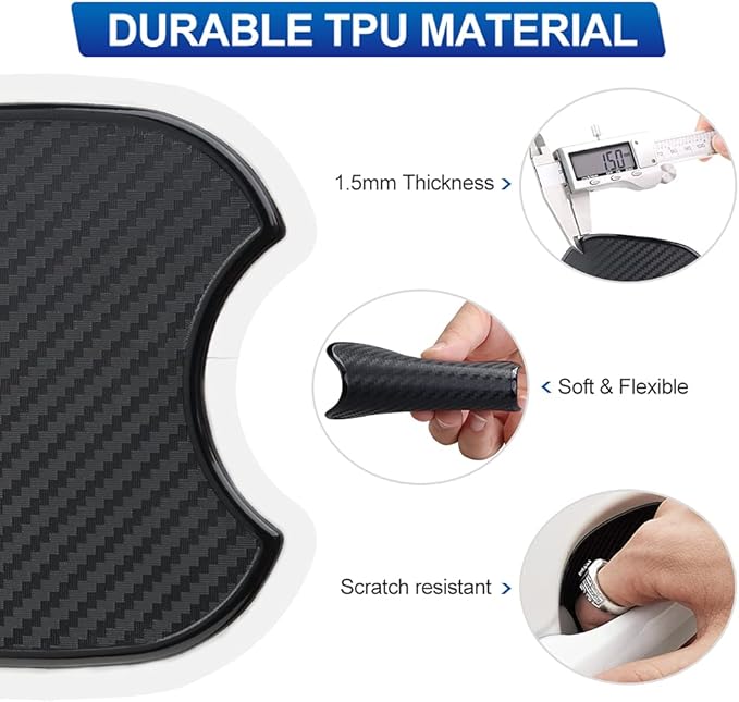 JDMON Car Handle Cup Scratch Protector, 4PCS TPU Carbon Fiber Texture Door Bowl 3D Sticker Universal Fit Handle Paint Cover Guard