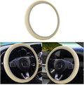 Leather Car Steering Wheel Cover, Elastic, Breathable Anti-Slip, Universal 15 inch, Steering Wheel Cover for Men Women (Beige)