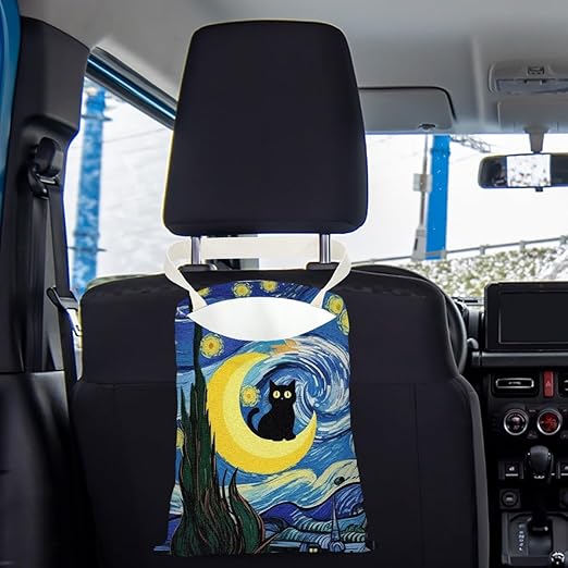 Pykfrhh Black Cat Car Trash Bag, Car Trash Bag Hanging, Waterproof Cars Back Seat Hanging Organizer and Storage Trash Bags for Vehicle Travelling Camping Moon Decor