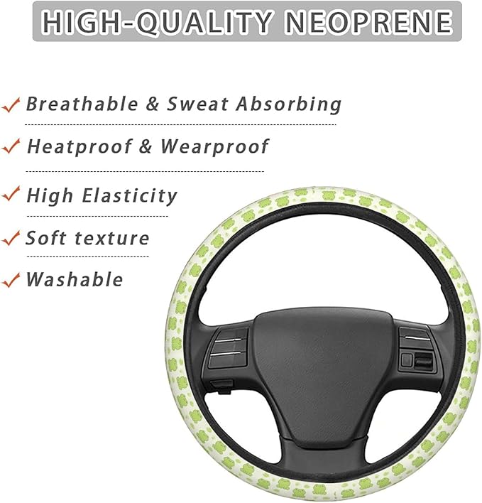 FeHuew Cute Frog Green Leaves Steering Wheel Cover for Women, Girls 15 inch Universal Auto Car Anti Slip Wrap Steering Wheel Covers Fit for Vehicles, Truck, SUV
