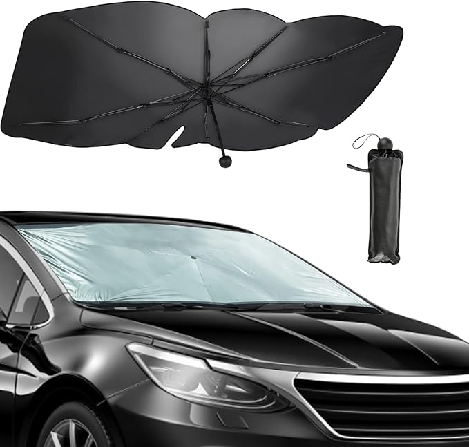 PONYBRO Foldable Windshield Sun Shade Umbrella for Cars,SUVs, MiniTrucks and Vans,Universal Fit Sturdy Frame Sunshade with UV 100% Block & Heat Insulation, Full-Coverage Sunshade 57" x 31.5" inches.