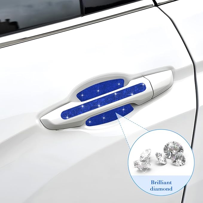 Mandark 8PCS Bling Car Door Handle Protector, Crystal Rhinestone Vehicle Door Bowl Protective Sticker, Glitter Anti-Scratch Auto Decor Decals Accessories, Universal for SUV, Sedan, Truck (Blue)