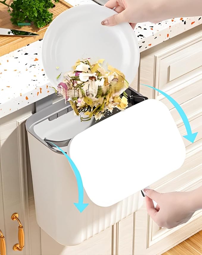 Sooyee 3 Pack 12L/3.2 Gal Kitchen Compost Bin for Countertop or Under Sink, Hanging Small Trash Can with Lid for Cupboard/Bathroom/Bedroom/Office/Camping,Compost Bucket White