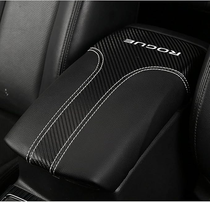 XITER Car Armrest Cover Saver, 1 Pc Center Console Leather Pad Fit for Nissan Rogue 2014-2020, 2017-2022 Rogue Sport Central Console Armrest Box Protector Interior Accessories (Carbon Fiber+Black)