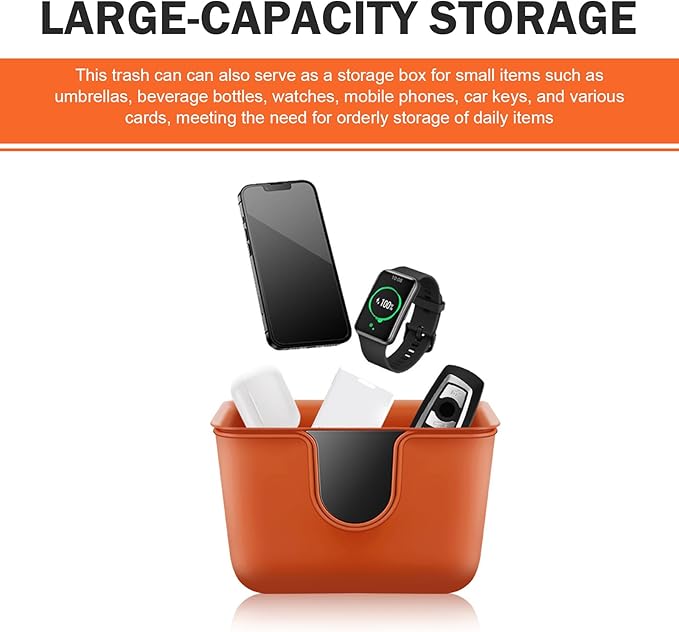 Car Trash Can, Multifunctional Double-Layer Seat Back Hanging Mini Trash Bin, Leak-Proof Waterproof Small Garbage Can for Cars, Universal Car Organizers and Storage Accessories (Orange)