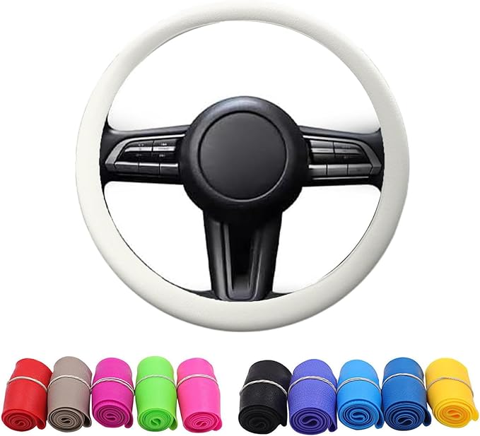 Cool Non-Slip Silicone Steering Wheel Protector - Protective Cover, Soft Steering Wheel Cover (White)