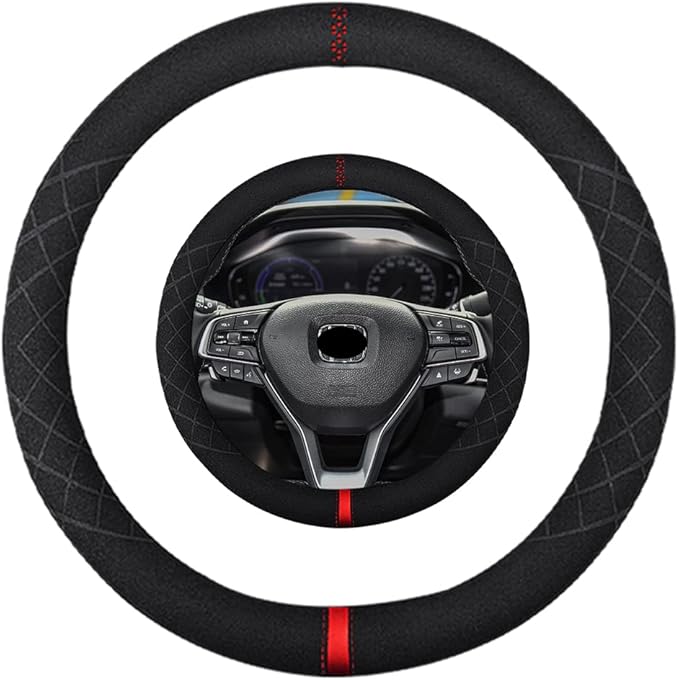 Suede Steering Wheel Cover,Compatible with Honda Civic 2006-2015 CR-Z Insight S2000 Leather Sport Non-Slip Wheel Cover Car Interior Accessories 14-14 1/4 inch for Man and Women