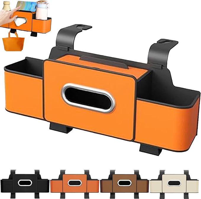 Car Organizers and Storage Box, Car Headrest Organizer Back Seat, Car Multifunctional Seat Back Waterproof Storage Bag, Car Seat Back Storage Box with 2 Cup Holders＆hooks (Orange, 1pcs)