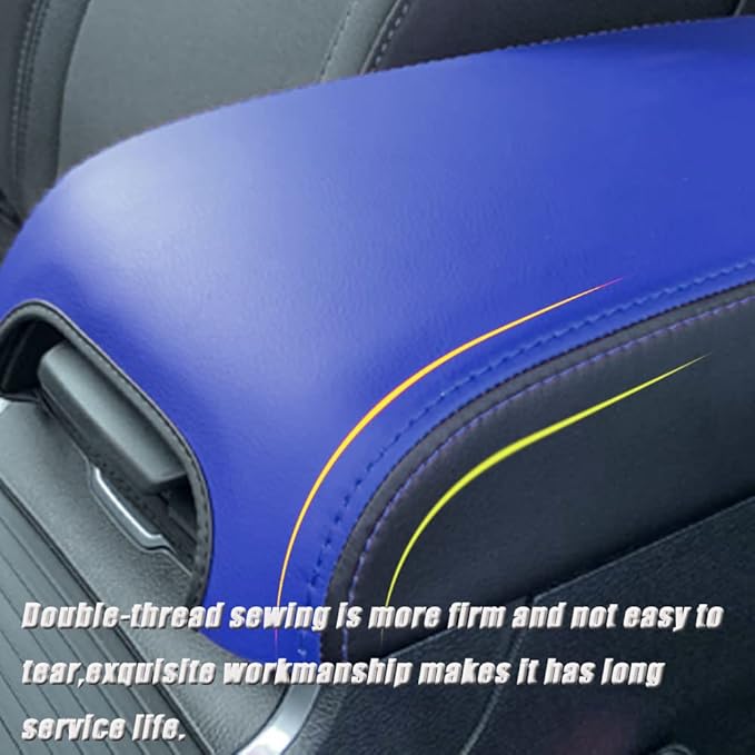 BOYUER Center Console Cover Armrest Leather Pad Cover Compatible With Dodge Charger 2011-2023/Chrysler 300 2015-2023（Blue and Black Neoprene）