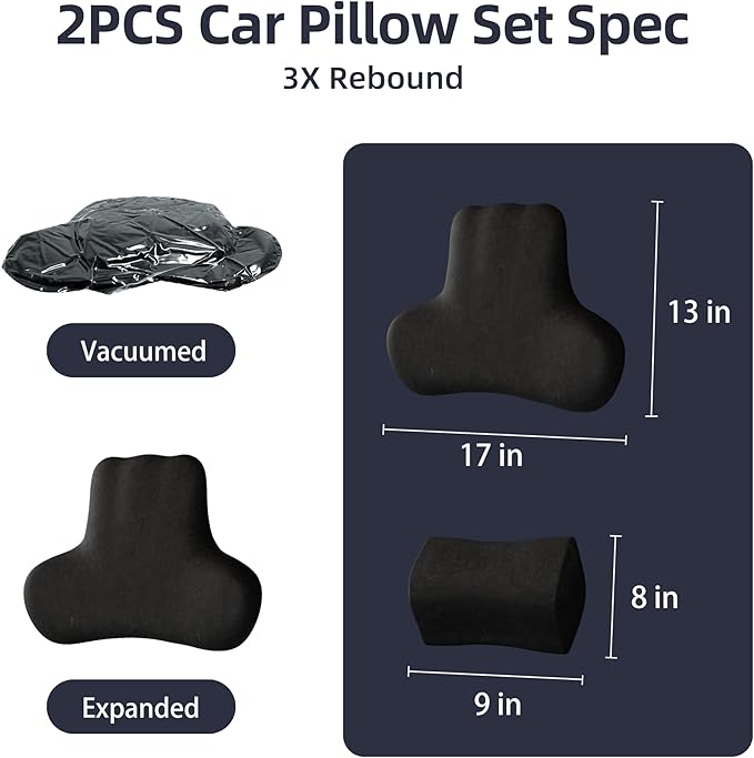Car Neck & Lumbar Support Pillow Set for Honda HR-V, Soft Memory Foam Headrest & Back Cushion, Ergonomic Comfortable Seat Support for Daily Driving and Long Trips Car Interior Accessories