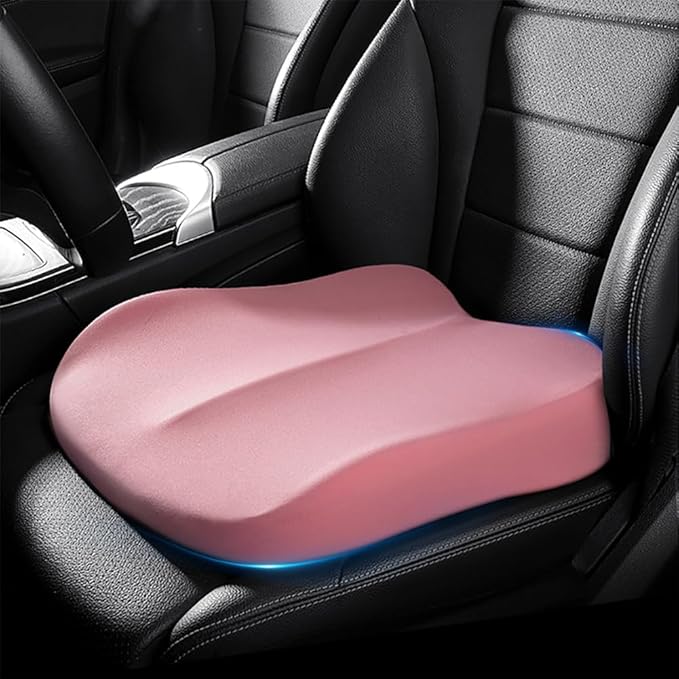 Car Seat Cushions for Driving, Comfort Memory Foam Wedge Driver Seat Cushion, Adult Booster Cushion, Adult Booster Seat for Car, Height 3.9 inch, for Car, Truck, Long Trips,Pink