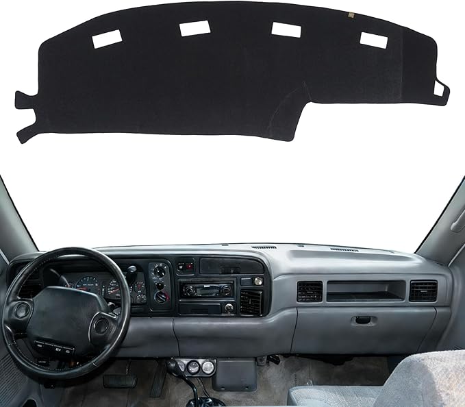 KEYOOG Dashboard Cover Dash Mat Fit for 1994-1997 Do-dge Ram 1500 2500 3500,Car Dash Board Mat Anti-Glare Carpet,Non-Slip Pad Sunshield Protector (Black)(for Left Hand Drive)