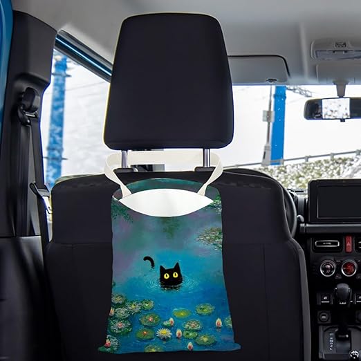 Pykfrhh Black Cat Car Trash Bag, Car Trash Bag Hanging, Waterproof Cars Back Seat Hanging Organizer and Storage Trash Bags for Vehicle Travelling Camping Lotus Decor