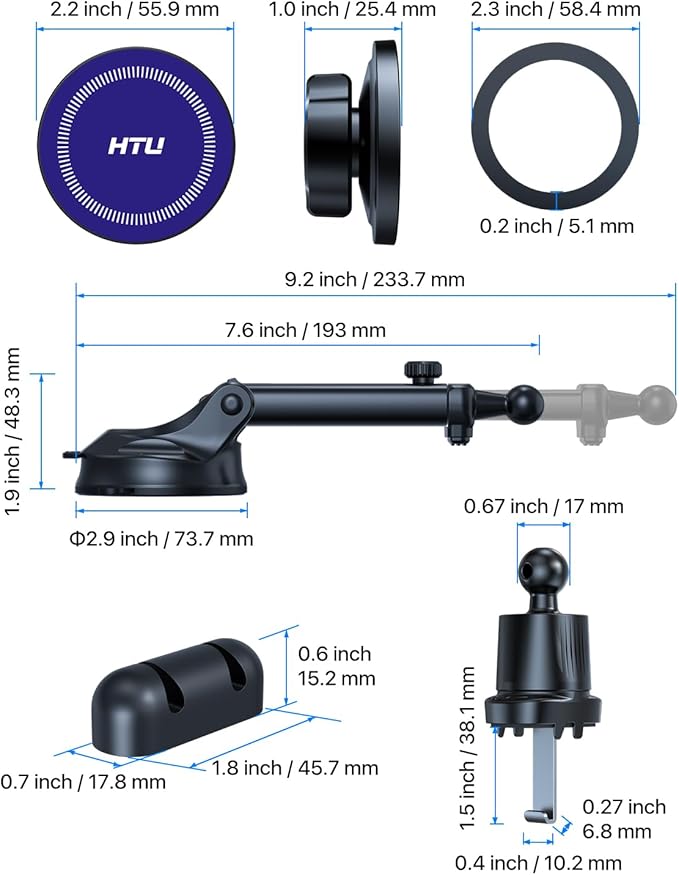 【Military-Grade】HTU for MagSafe Car Mount【Upgraded Strongest Suction】Magnetic Phone Holder Cell Stand for Dashboard Windshield Vent,Truck Cradle for iPhone 17 Pro Max 16 15 14 13 12 Tesla,Amparo Blue