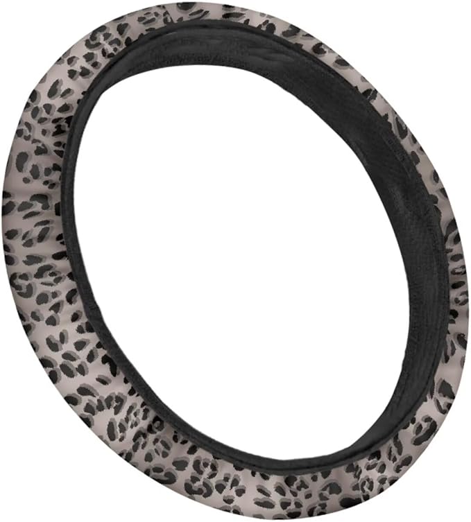 Universal Non-Slip Steering Wheel Cover, 15-inch Polyester Material Driving Accessories, Adjustable for Car and Truck(Vintage Charcoal Leopard)