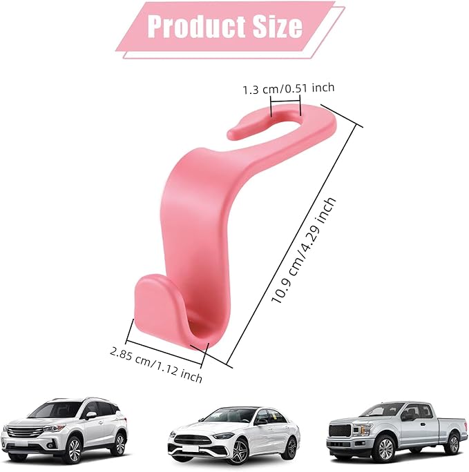 4 PCS Car Headrest Hooks - 360 Rotatable Auto Back Seat Storage Organizer, Universal Vehicle Car Organization Hangers for Purses, Bags, Cloths & Water Bottles Hook Seat Accessories, Pink