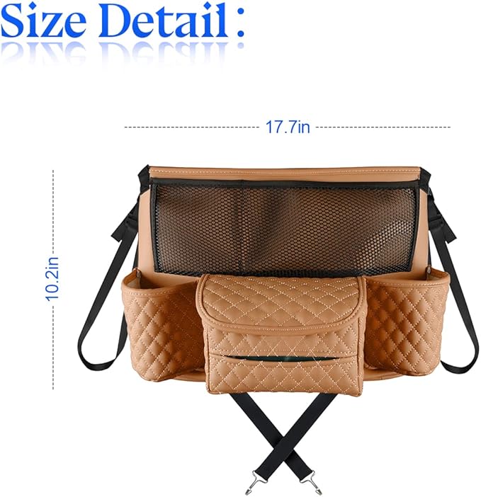 XINLIYA Car Handbag Holder Between Seats, PU Leather Multi-Pocket Large Capacity Purse Holder, Auto Net Bag Barrier of Backseat Pet Kids, Car Seat Organizers and Storage for Cargo Tissue Cup（Brown）