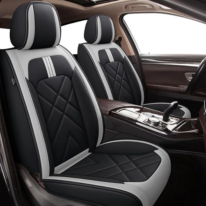 TTX LIGHTING Car Seat Covers Fit for Mazda CX-30 2016-2021 - Breathable Leather Waterproof 2 Front Seat Protector (Black & Light Gray)