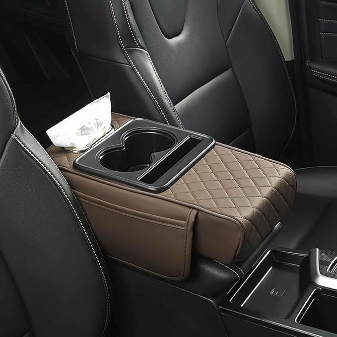 Car Armrest Pad for Nissan Altima 2013-2018, PU Leather 5-in-1 Armrest Storage Box Center Console Cover Armrest Cushion Arm Rest Cushion Pads with Cup Holders and Tissue Box, B/Coffee