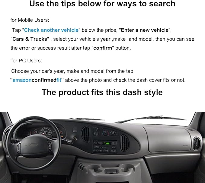 Dash Cover Mat Custom Fit for Ford E150 E250 E350 Econoline Cargo Van,Dashboard Cover Pad Carpet (Beige) J39